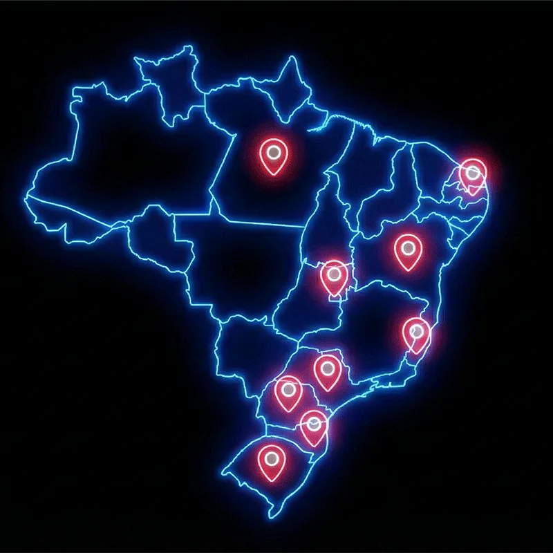 Mapa do Brasil destacando estados atendidos